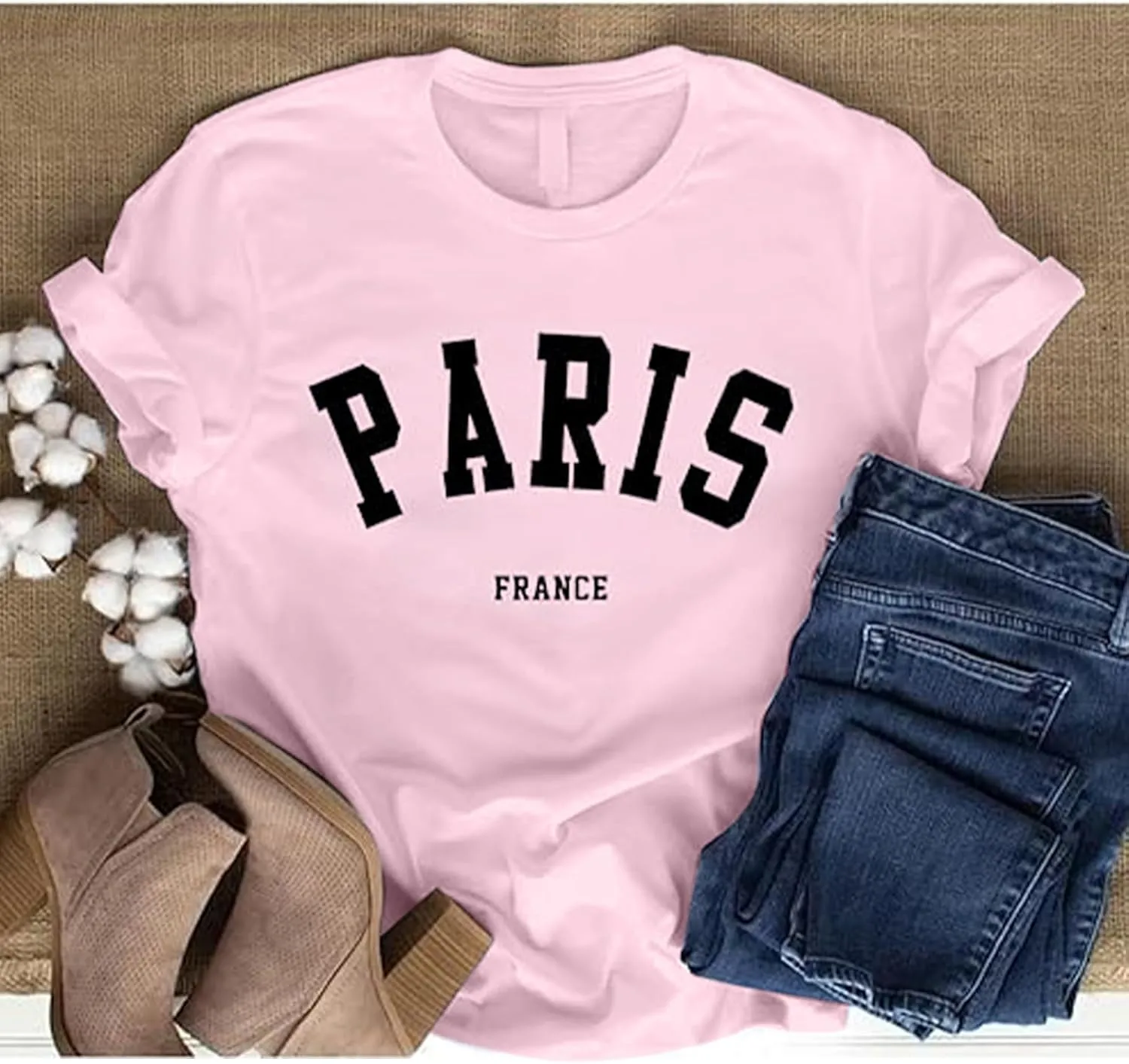 Fkatuzi Paris Shirts France Tshirts for Women Graphic Tee Vintage Letter Print T Shirts Paris Themed Gifts Cotton Tops