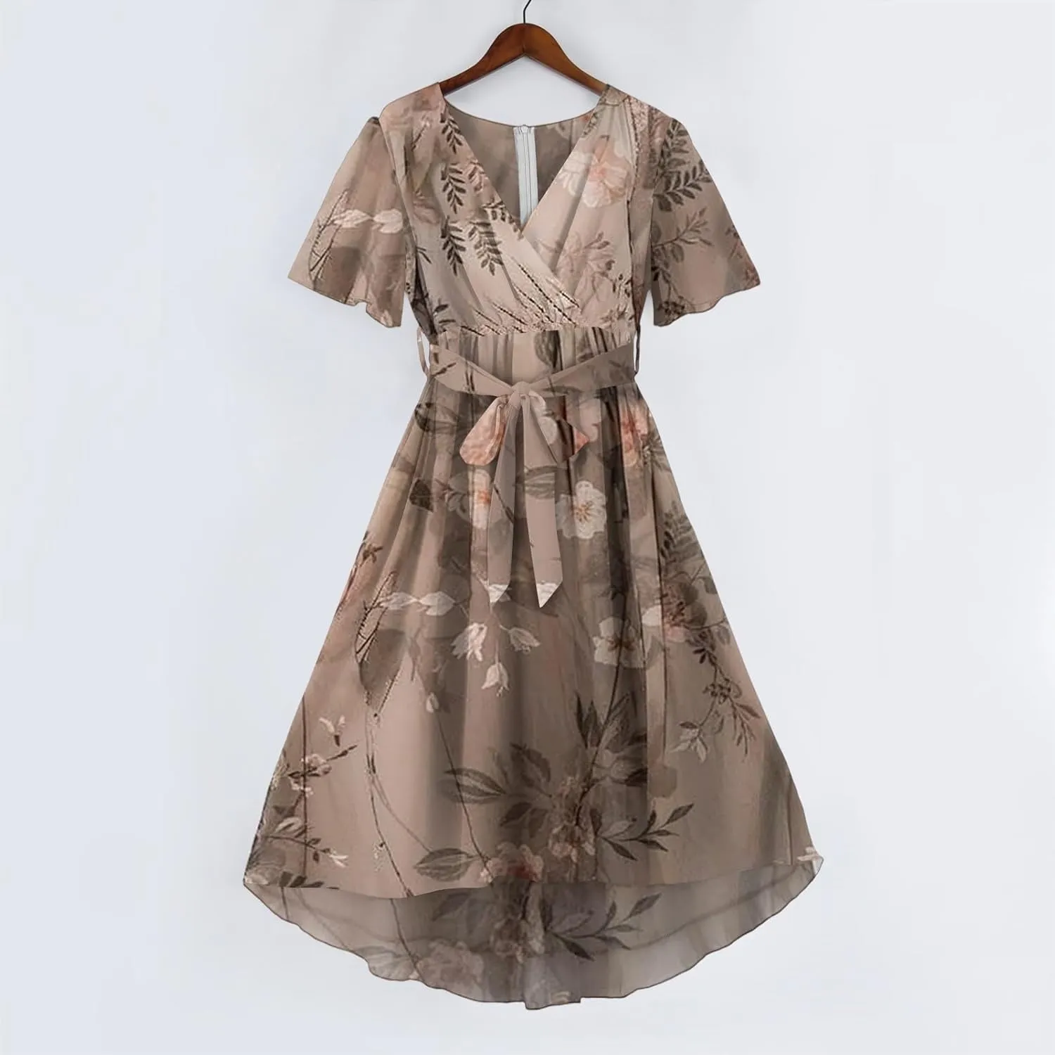 Floral Chiffon Midi Cocktail Dresses for Women 2025 Elegant Classy Summer Beach Flowy Sexy Deep V Neck Wrap Dress