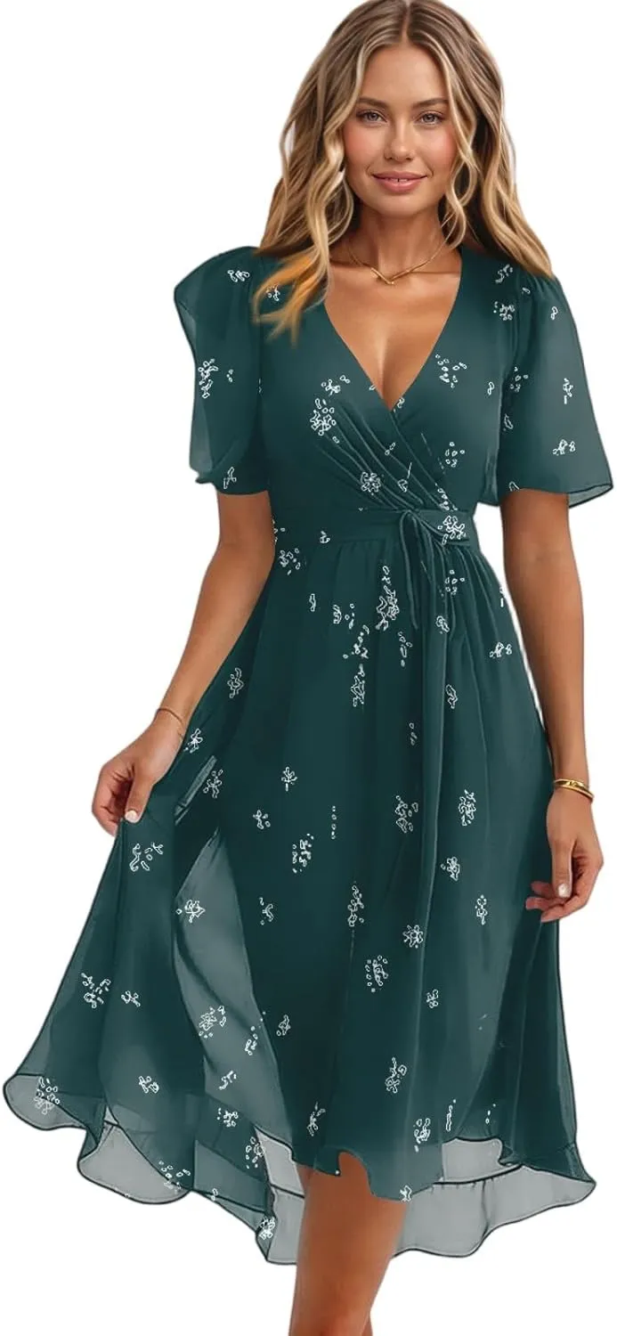 Floral Maxi Dresses for Women 2025 Summer Long Chiffon Elegant Flowy Dresses Spring Casual Wedding Guest Dress