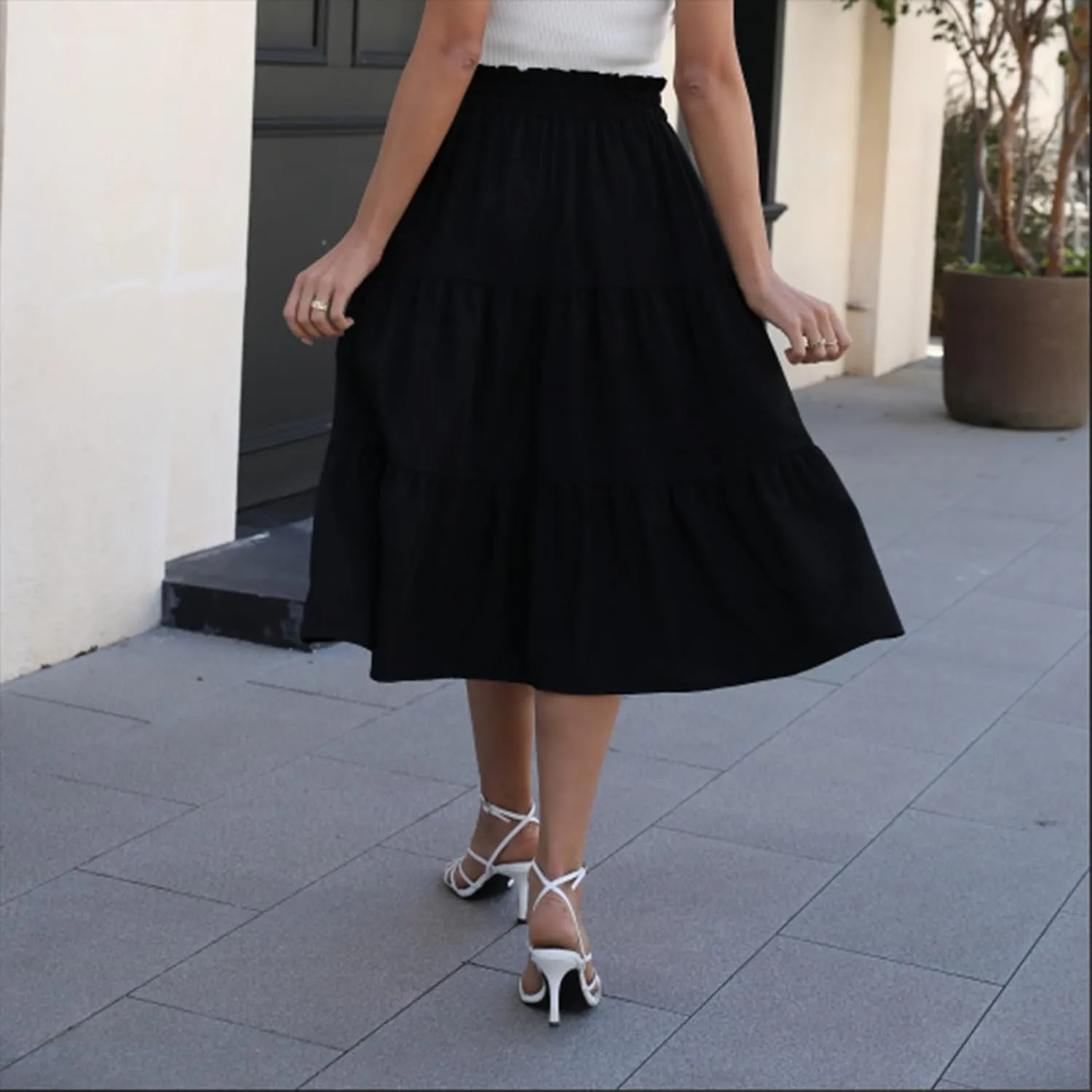 Floral Maxi Skirts for Women Trendy Summer Boho Tiered Long Flowy Skirt Drawstring High Waisted Swing A-Line Skirt