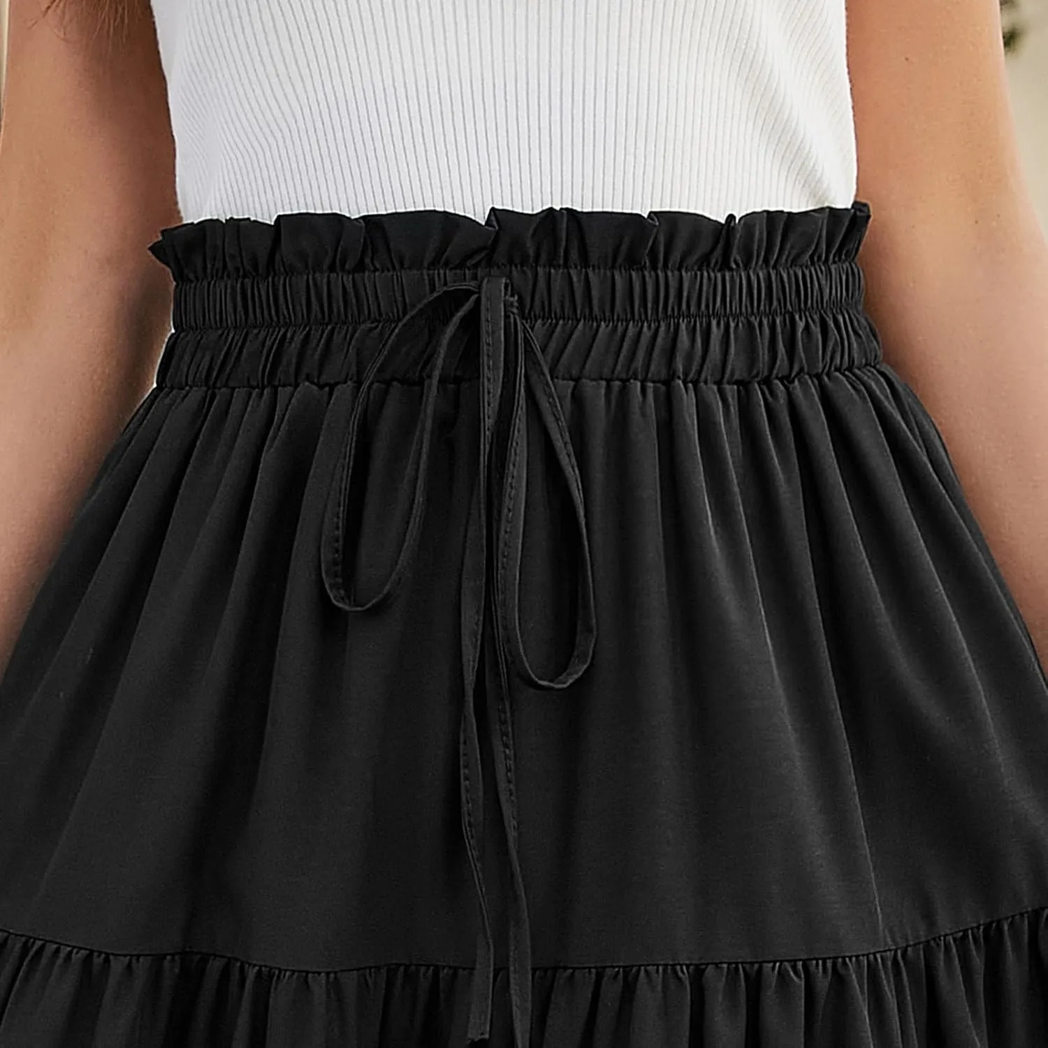 Floral Maxi Skirts for Women Trendy Summer Boho Tiered Long Flowy Skirt Drawstring High Waisted Swing A-Line Skirt
