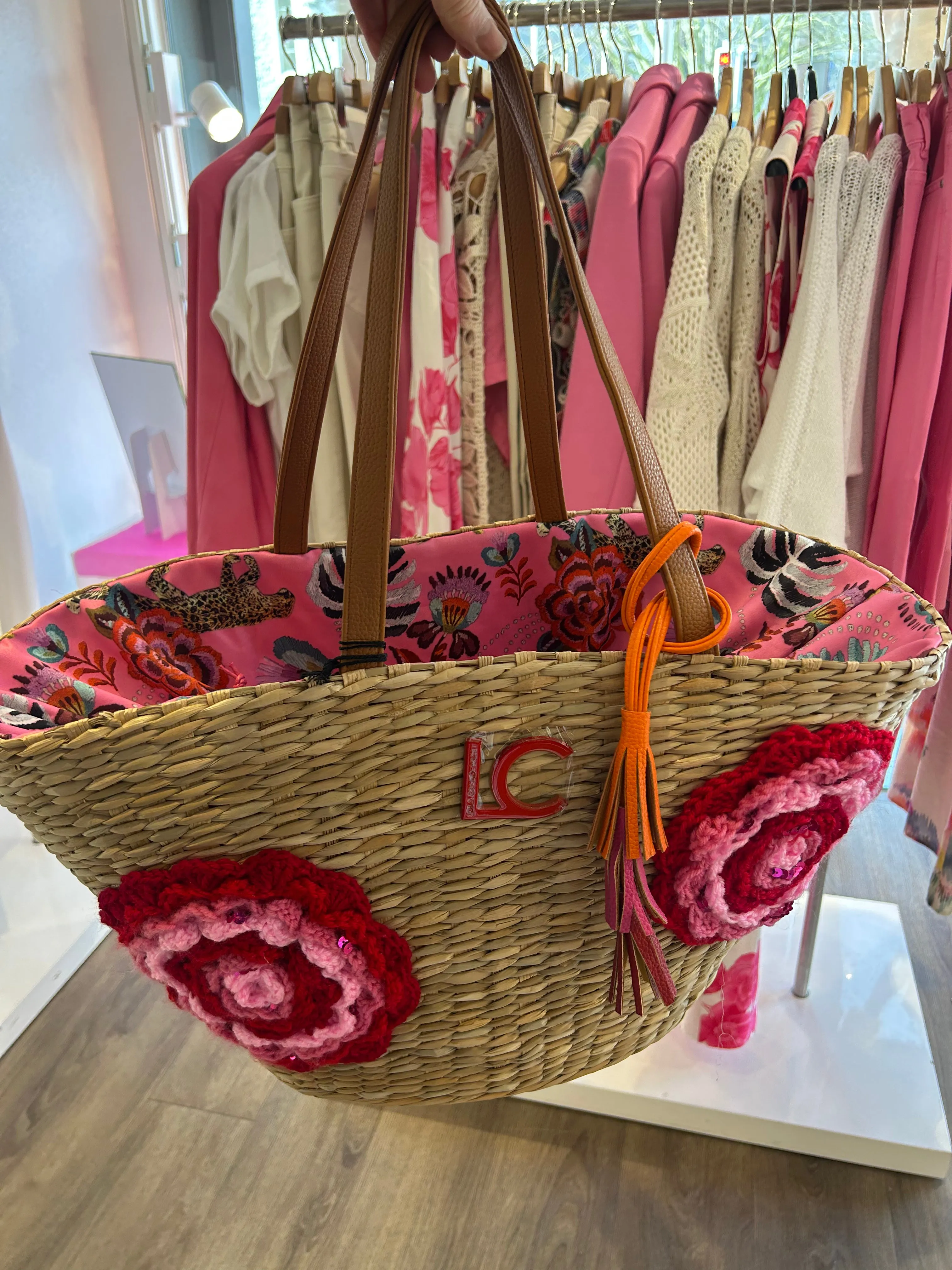 Floral Wicker Bag - Pink