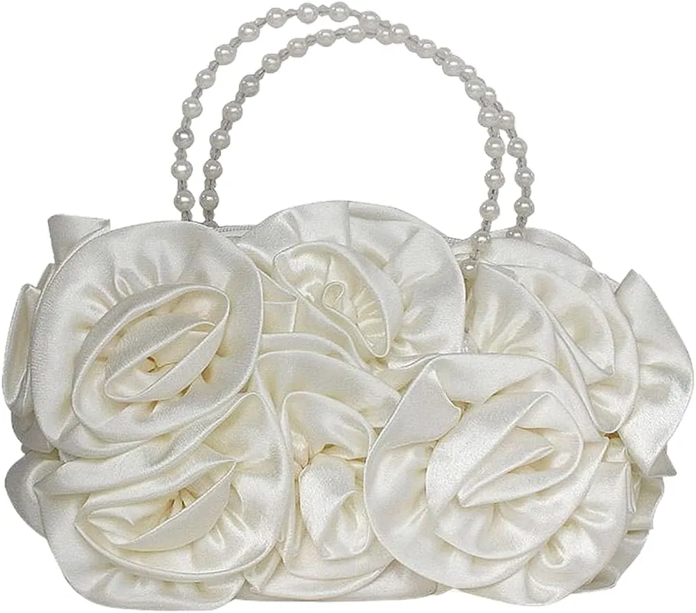 Floral Women's Evening Handbags Satin Clutch Purses for Wedding and Party Prom Handbags, Burgundy