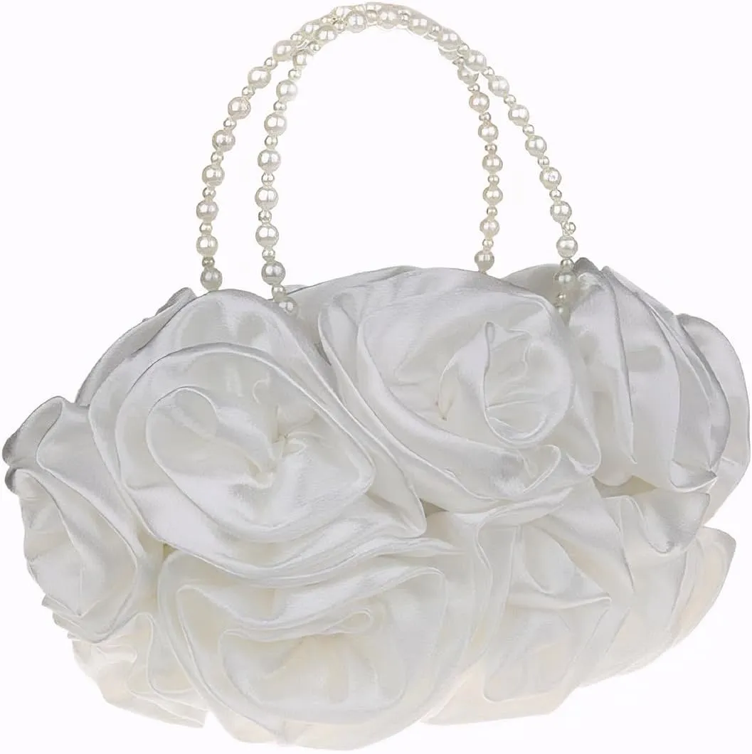 Floral Women's Evening Handbags Satin Clutch Purses for Wedding and Party Prom Handbags, Burgundy