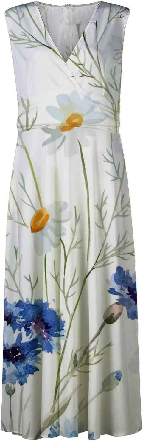 Flowy Dresses for Women Deep V Neck Casual Floral Long Dress Sleeveless Swing Cute Dresses Sexy Maxi Elegant Dress