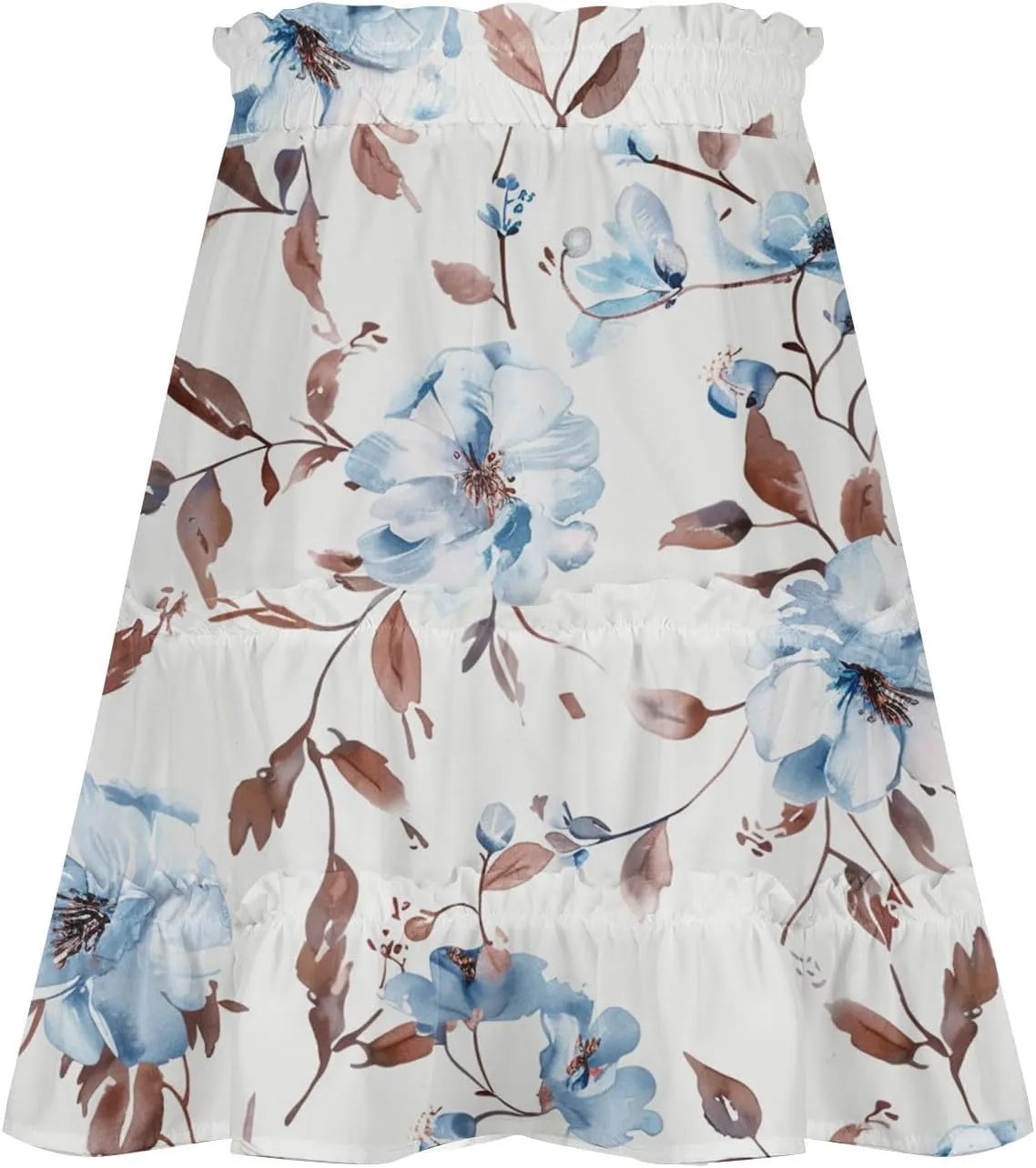 Flowy Floral Mini Skirts for Women High Waisted Boho Skirt Elastic Drawstring Tiered Skirts Ruffle Beach Skirt