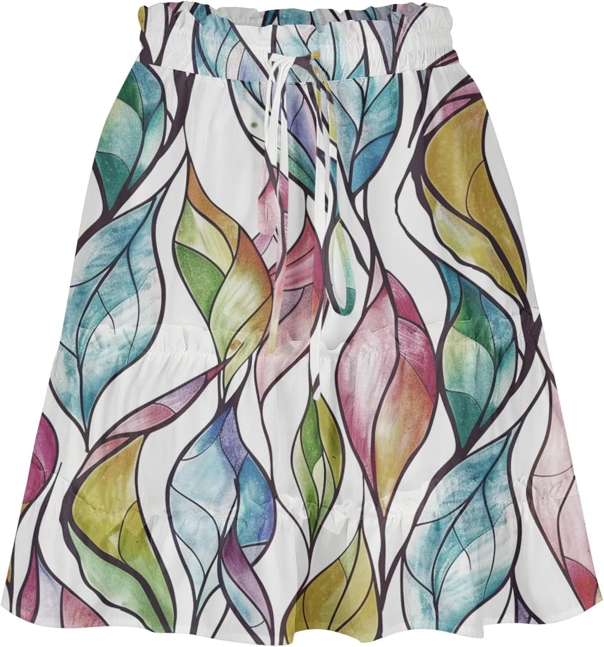 Flowy Floral Mini Skirts for Women High Waisted Boho Skirt Elastic Drawstring Tiered Skirts Ruffle Beach Skirt