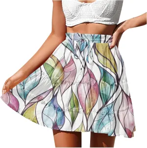Flowy Floral Mini Skirts for Women High Waisted Boho Skirt Elastic Drawstring Tiered Skirts Ruffle Beach Skirt