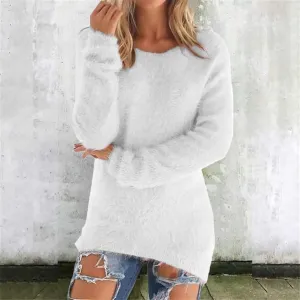 Fluffy Fuzzy Sweater for Women Casual Crewneck Loose Long Sleeve Pullover Tops Winter Warm Baggy Jumper Sweaters