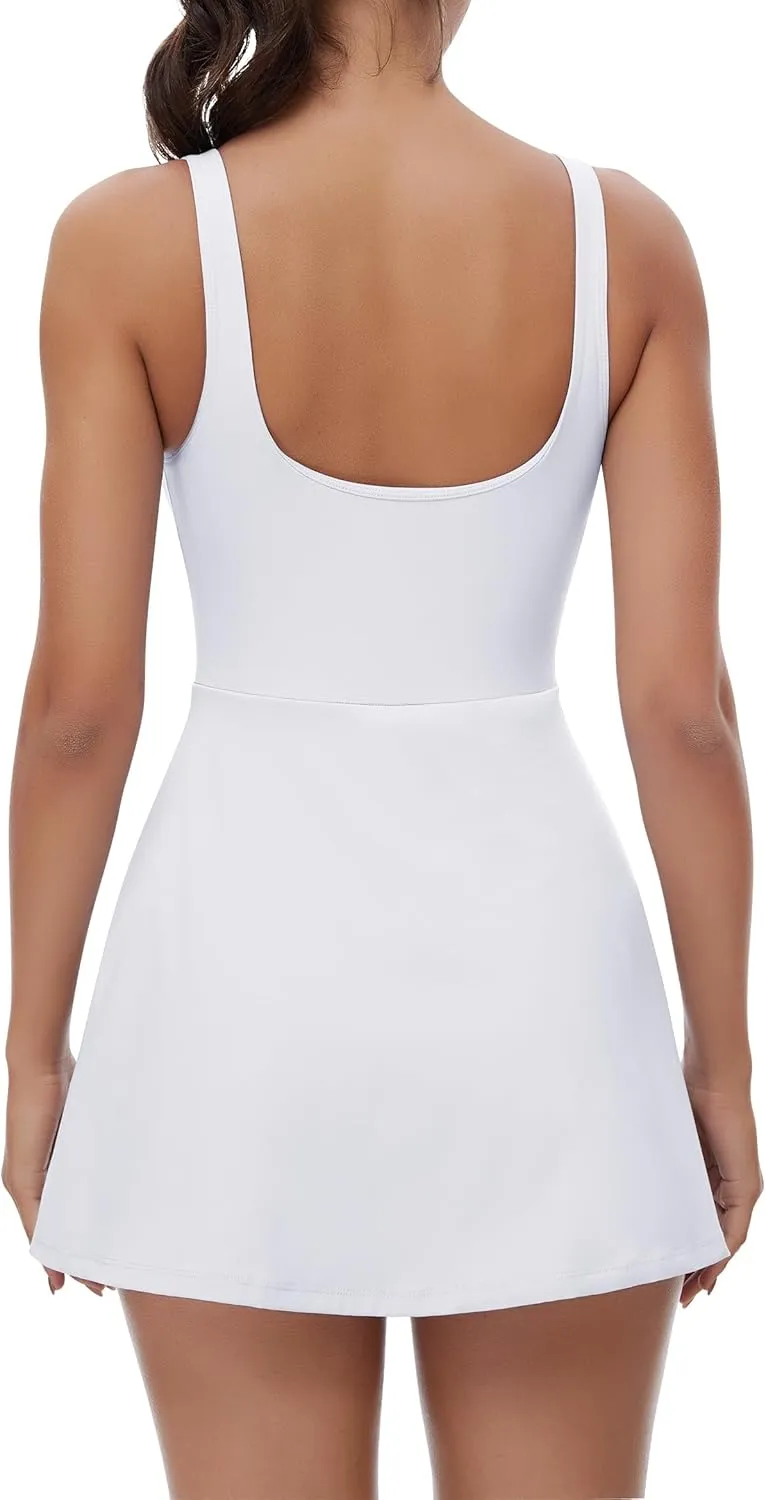 FOMELY Tennis Dress for Women, U Neck Workout Dress with Built in Shorts and Bra for Sleeveless Golf Dresses for Women