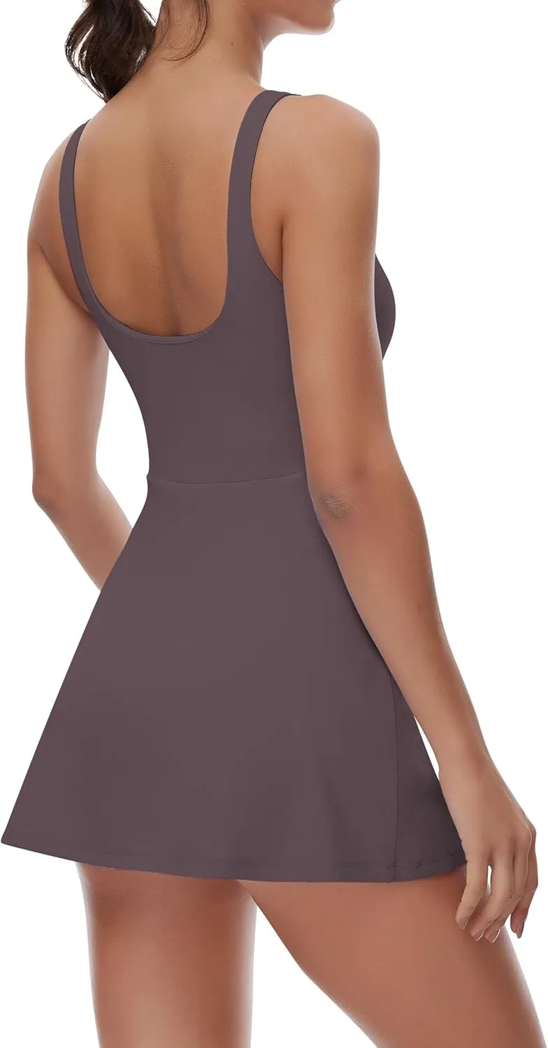 FOMELY Tennis Dress for Women, U Neck Workout Dress with Built in Shorts and Bra for Sleeveless Golf Dresses for Women
