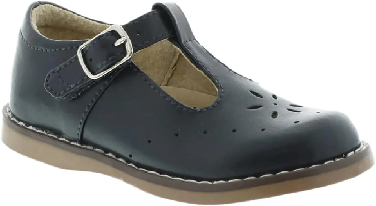 FOOTMATES Sherry Mary Jane Hook and Loop Leather T-Strap Shoes with Wide Toe Box and Custom-Fit Insoles, Non-Marking Outsoles - for Toddlers and Kids, Ages 1-8
