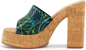 FOWT Cork High Chunky Heel Backless Mules for Women, Platform Open Toe Sandals for Dress, Slip on Block Heels Shoes for Summer Vacation Shopping Casual Jeans Size 4-16 US