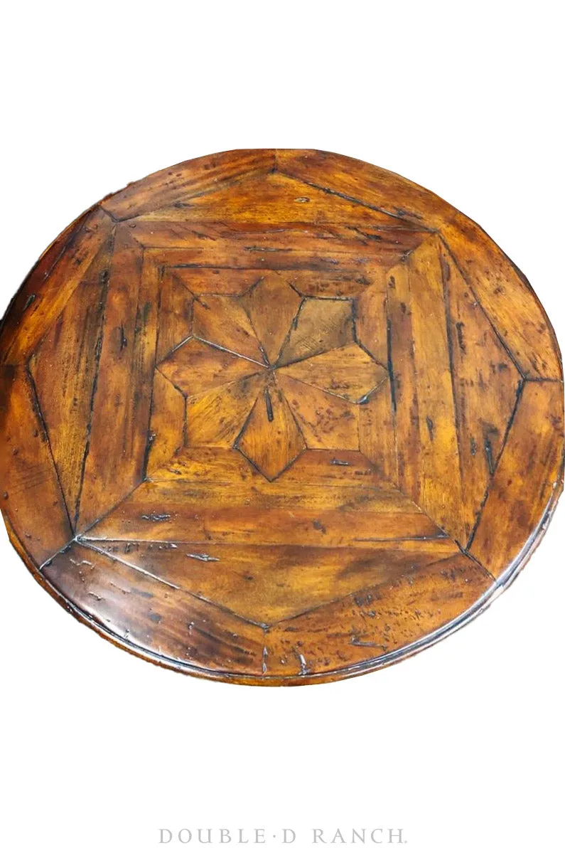 Furniture, Side Table, Longhorn Base With Carved Oak Top, DeWitt Maker, Vintage, 255