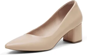 GENSHUO Women's Closed Toe Heels Low Chunky Block Dress Pumps Shoes Comfortable Slip On Pointed Toe Heel Work Wedding Office Evening Walking Party