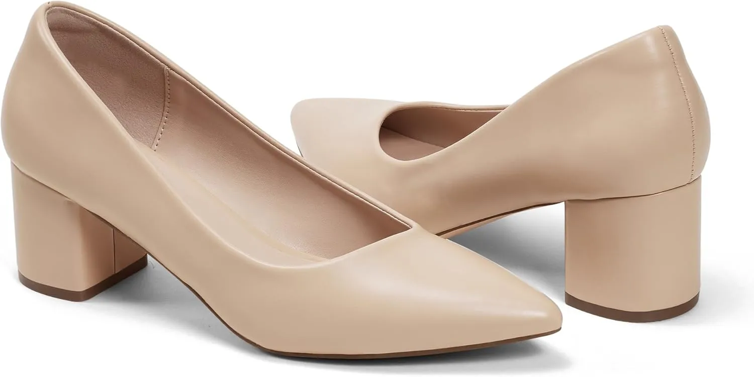 GENSHUO Women's Closed Toe Heels Low Chunky Block Dress Pumps Shoes Comfortable Slip On Pointed Toe Heel Work Wedding Office Evening Walking Party
