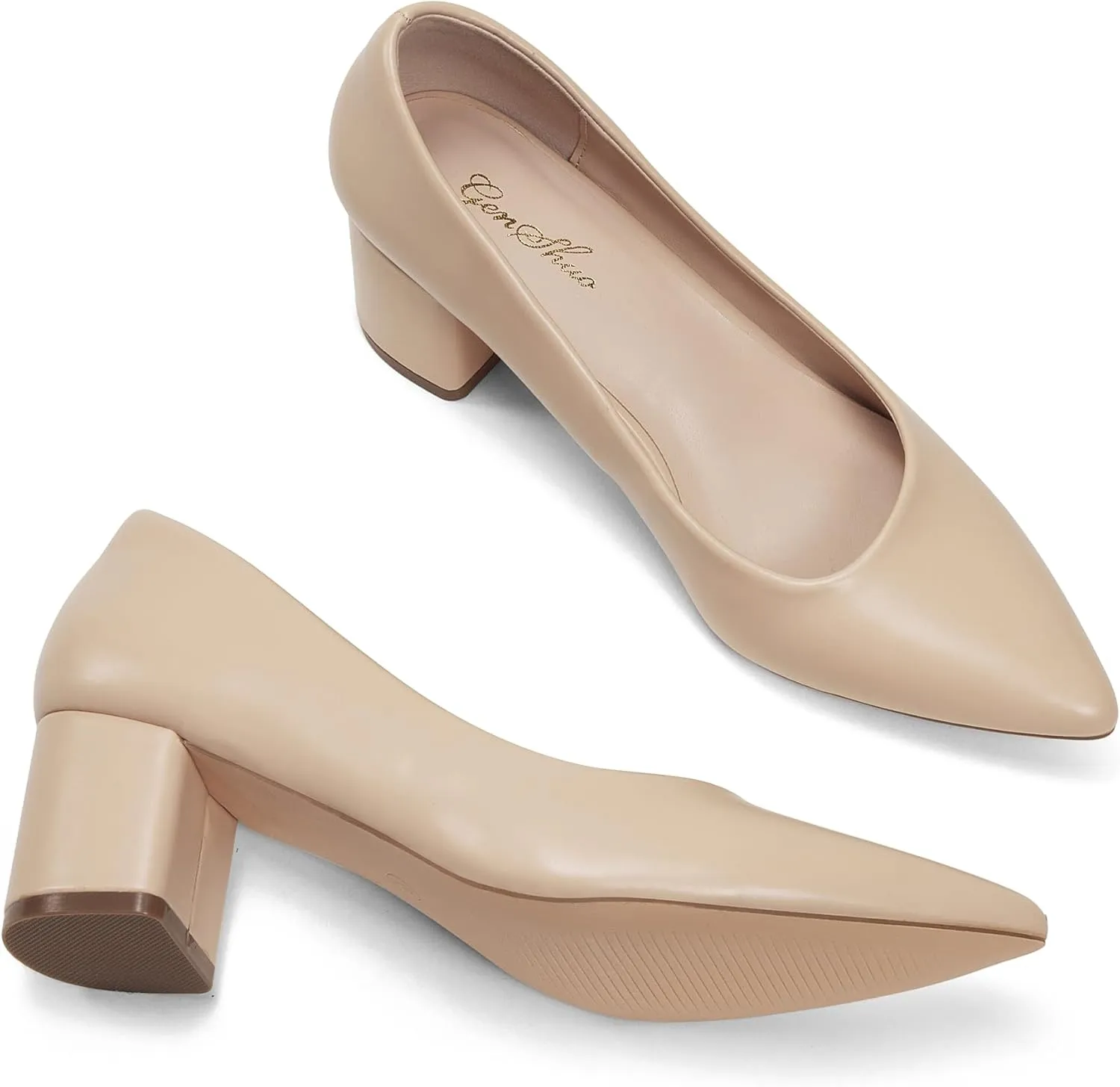GENSHUO Women's Closed Toe Heels Low Chunky Block Dress Pumps Shoes Comfortable Slip On Pointed Toe Heel Work Wedding Office Evening Walking Party
