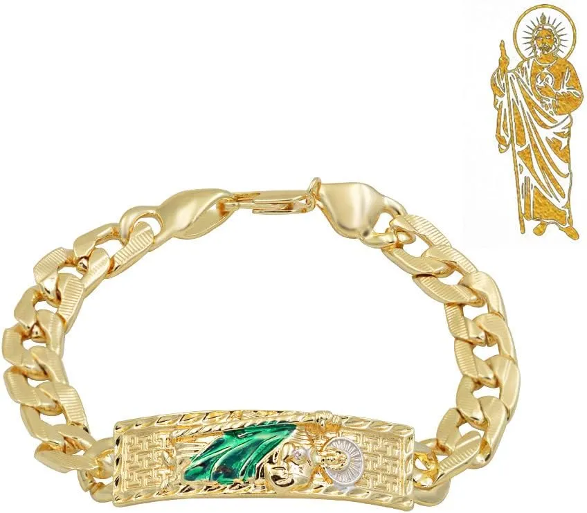 Giffor Cuban Chain ID Bracelets for Men Women,18K Gold Plated Saint Jude Bracelet San Judas Chains,Nickel-Free, Hypoallergenic Jewelry, 8.86"