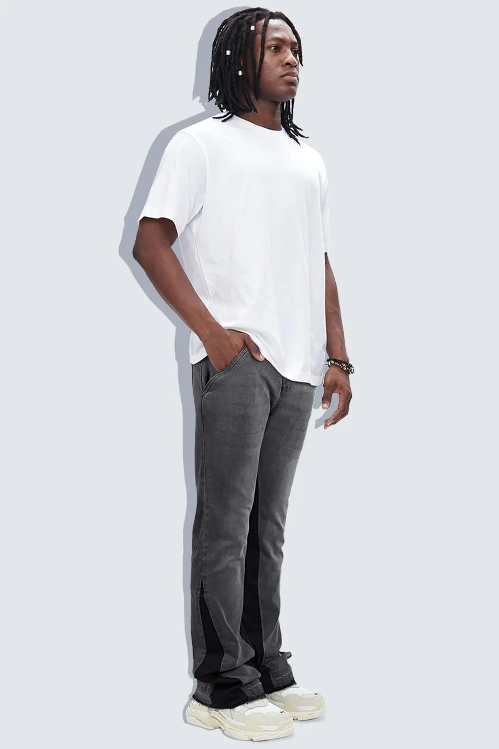 GINGTTO Men's Slim Fit Jeans Flared Stacked Denim Pants Hip Hop Streetwear
