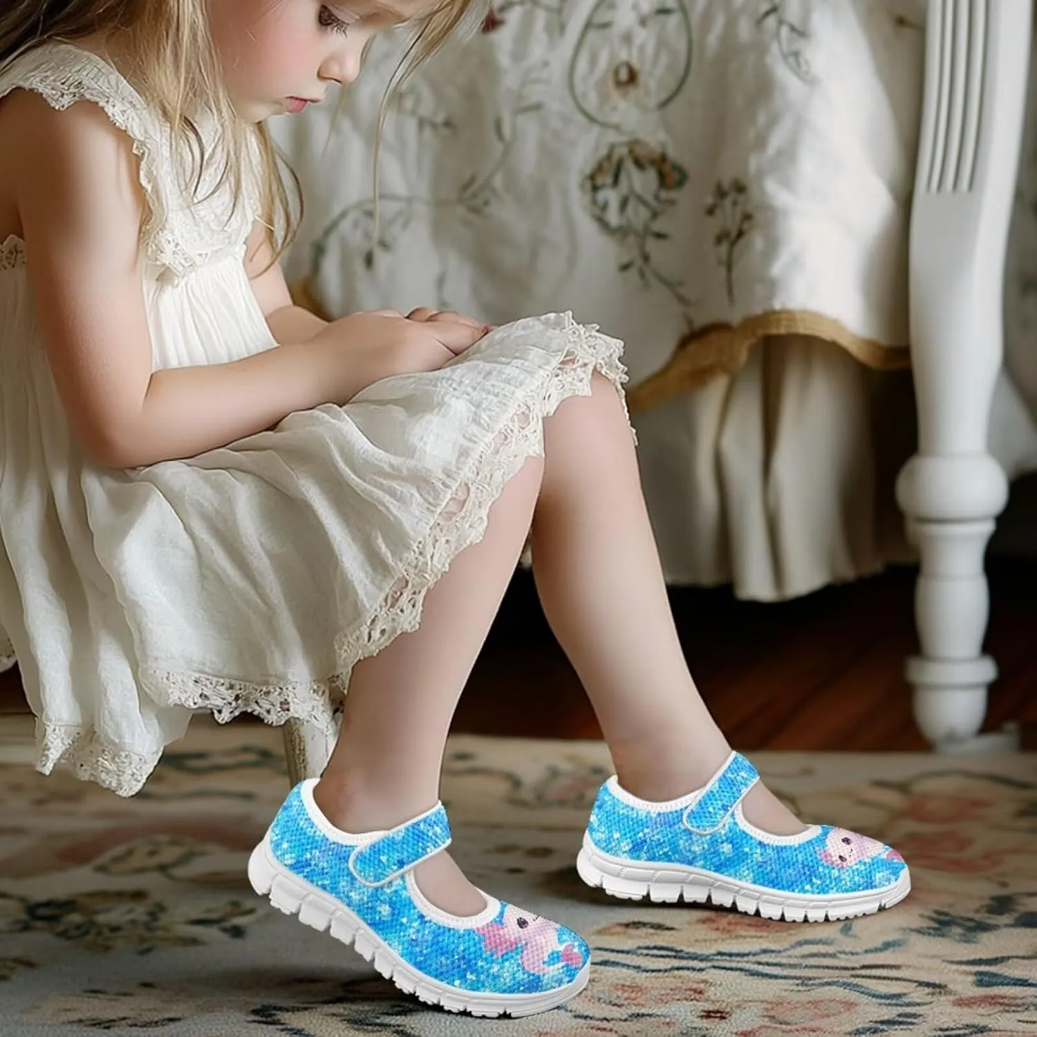 Girls Axolotl Mary Jane Dress Shoes Ballet Princess Flats Party Wedding School Shoes for Kids