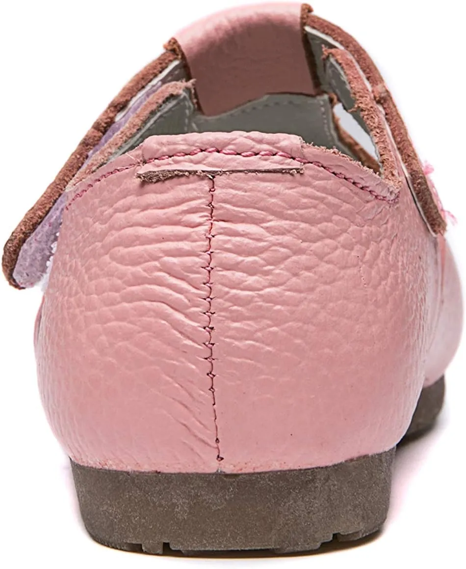 Girls Genuine Leather Mary Jane Flats T-Strap Oxfords School Uniform Dress Shoes (Toddler/Little Kid)