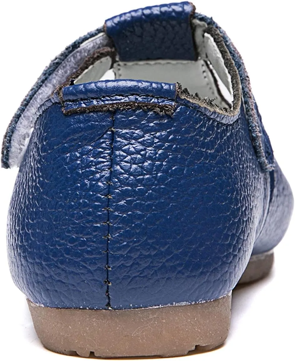 Girls Genuine Leather Mary Jane Flats T-Strap Oxfords School Uniform Dress Shoes (Toddler/Little Kid)