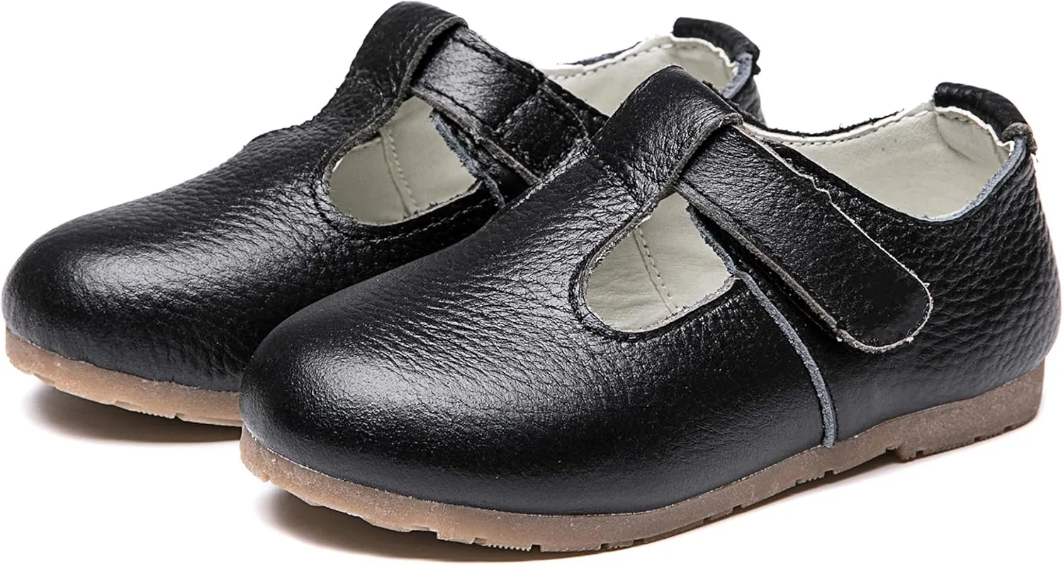Girls Genuine Leather Mary Jane Flats T-Strap Oxfords School Uniform Dress Shoes (Toddler/Little Kid)