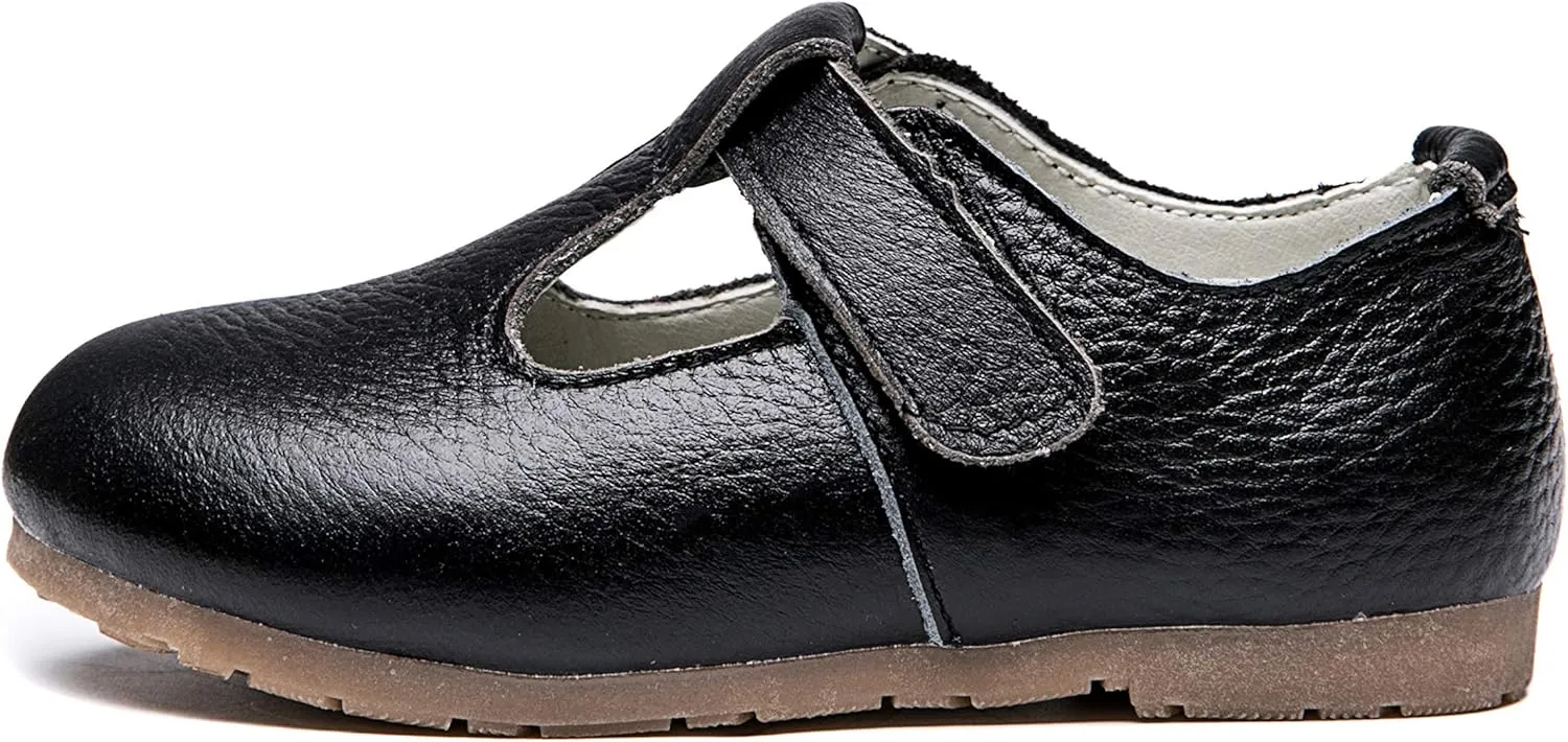 Girls Genuine Leather Mary Jane Flats T-Strap Oxfords School Uniform Dress Shoes (Toddler/Little Kid)