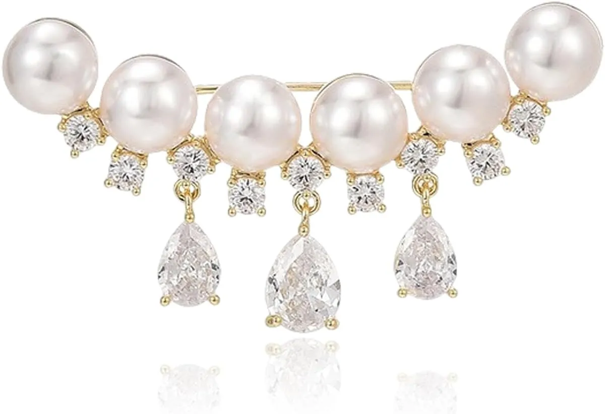 Gold Crystal Flower Wreath Brooches for Womne Elegant Rhinestone Pearl Floral Brooch Pins Fashion Jewelry Brooch pin Accessories for Women Gift