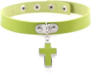 Goth Black Cross Pendant Leather Choker Necklace for Women Halloween Cosplay Costume Christmas Easter