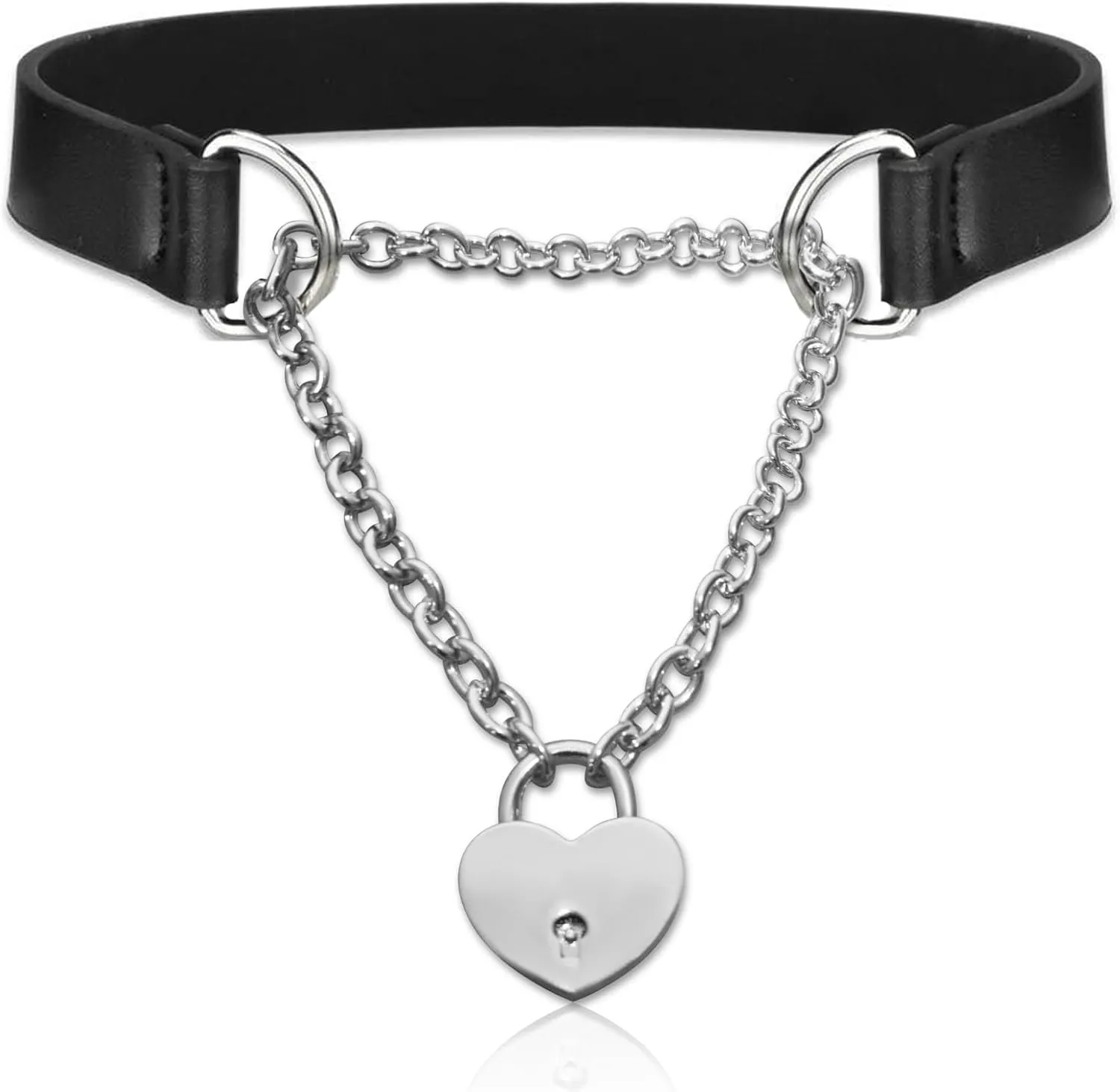 Goth Choker Necklaces for Women, Soft Collar Chain for Women, Love Heart Padlock Day Collar with Key, Black Punk PU Leather Necklace for Party Cosplay Christmas Birthday Jewelry Gifts