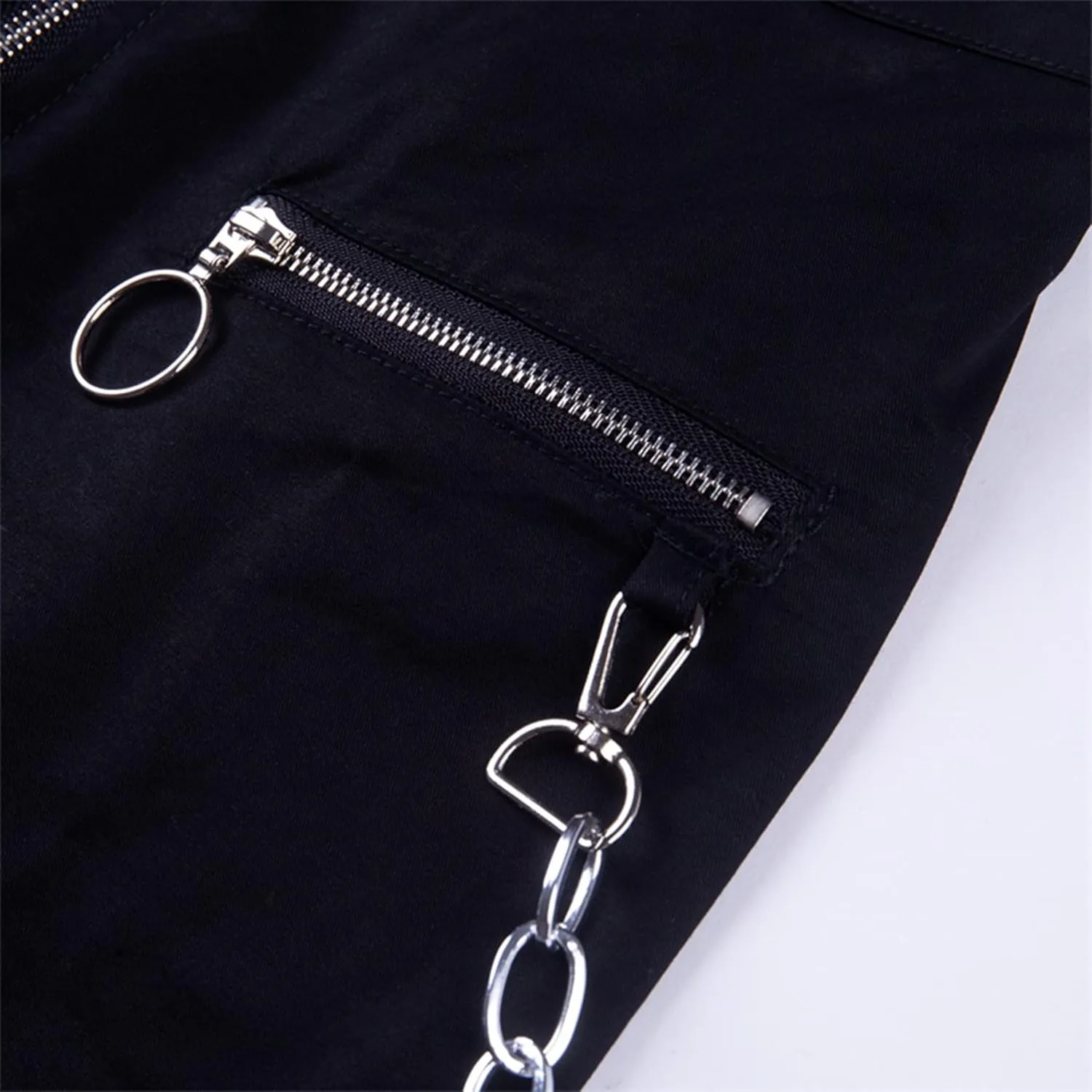 Gothic Women's Chain Cargo Pants Goth Fit High Waist Black Trousers Streetwear Punk Pants for Women