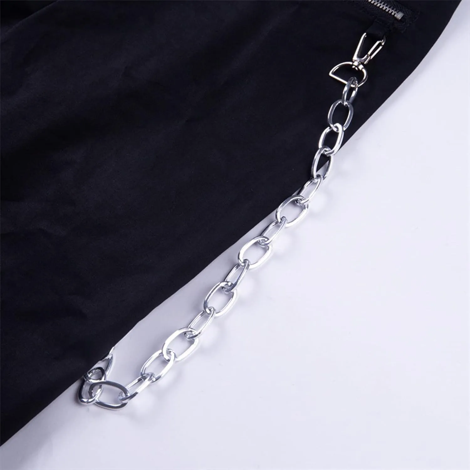 Gothic Women's Chain Cargo Pants Goth Fit High Waist Black Trousers Streetwear Punk Pants for Women