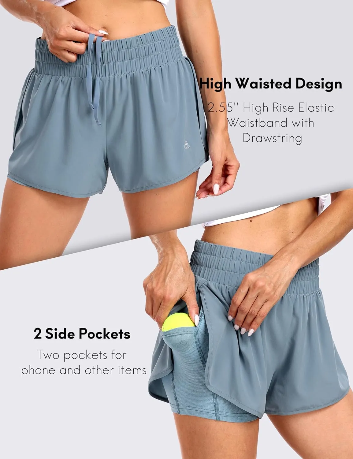 Haimont Women's Running Shorts 2 in 1 High Waisted Athletic Shorts with Drawstring Pockets 3" Compression Liner Shorts