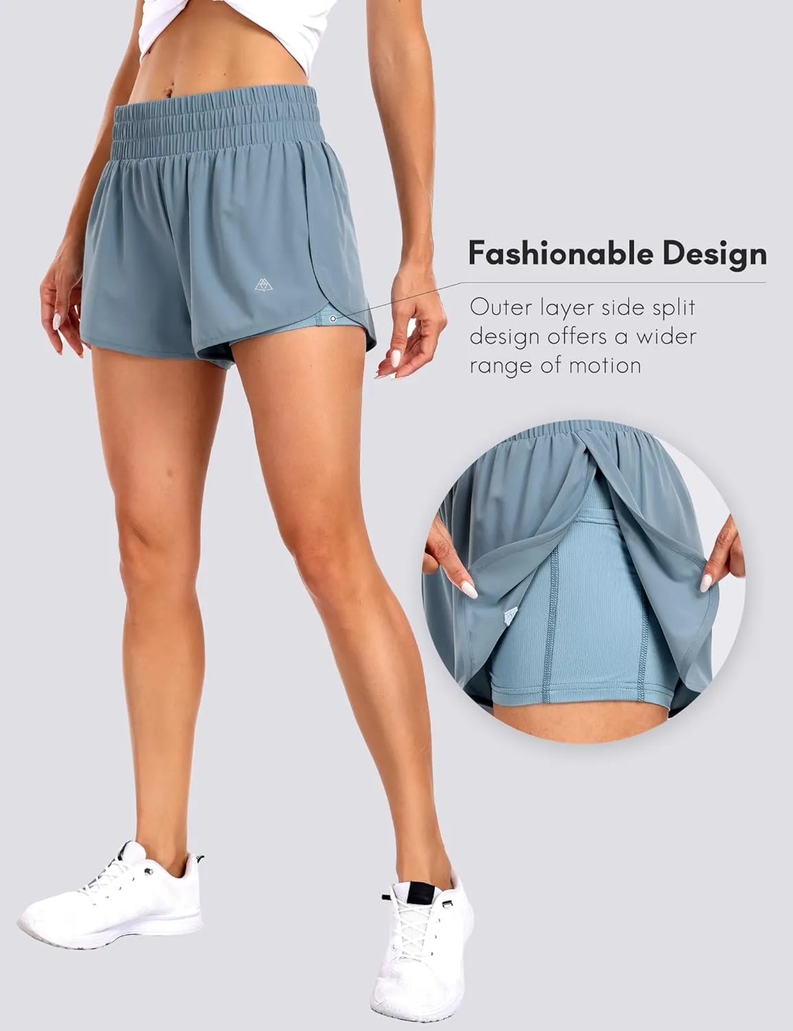 Haimont Women's Running Shorts 2 in 1 High Waisted Athletic Shorts with Drawstring Pockets 3" Compression Liner Shorts