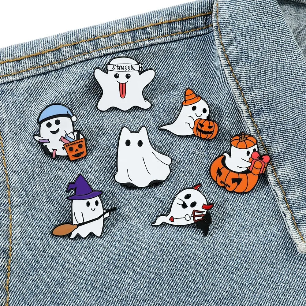 Halloween Scary Pumpkin Skull Ghost Enamel Pins 5Pcs/Set, Gothic Punk Demon Reaper Scythe Ghost Metal Pins Brooches Badges Holiday Gifts for Women Men