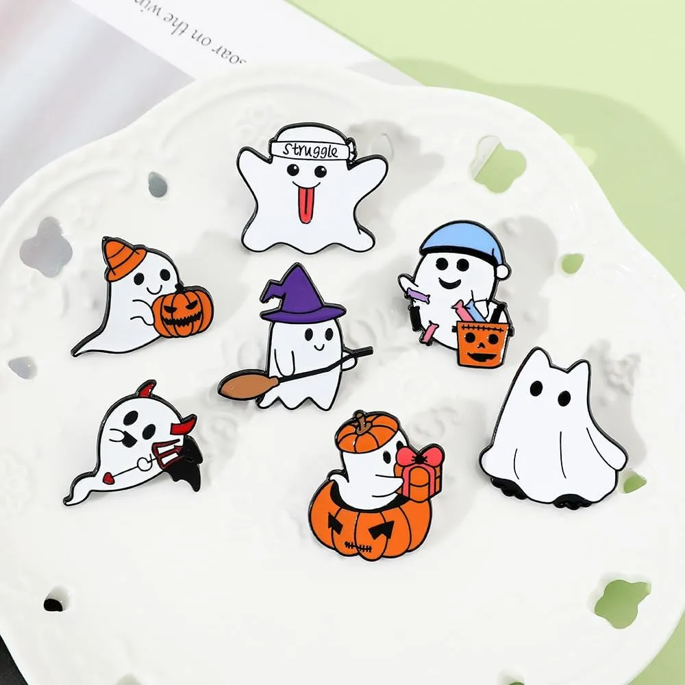 Halloween Scary Pumpkin Skull Ghost Enamel Pins 5Pcs/Set, Gothic Punk Demon Reaper Scythe Ghost Metal Pins Brooches Badges Holiday Gifts for Women Men