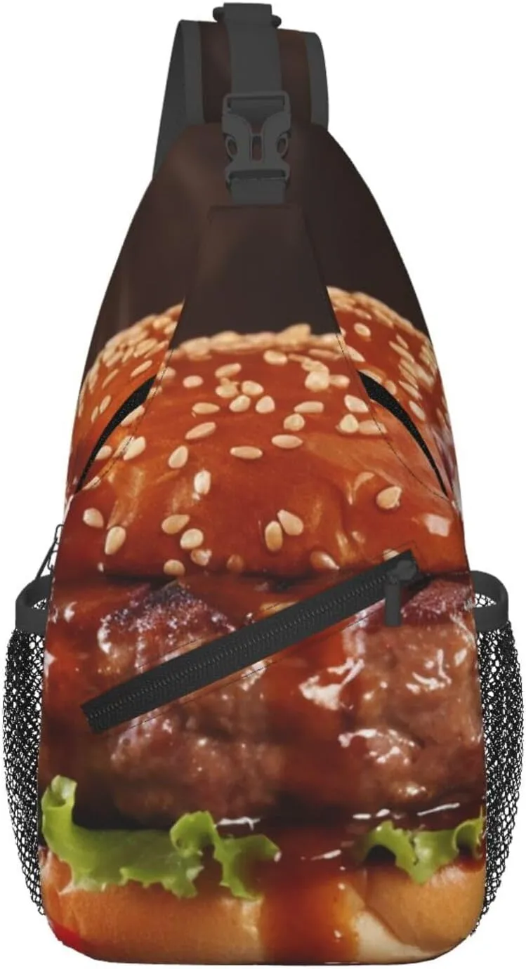 Hamburger Steak Fast Food Cross Chest Bag Diagonally Sling Backpack Outdoor Travel Cycling Bag for Men Women