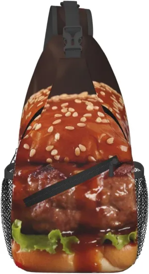 Hamburger Steak Fast Food Cross Chest Bag Diagonally Sling Backpack Outdoor Travel Cycling Bag for Men Women