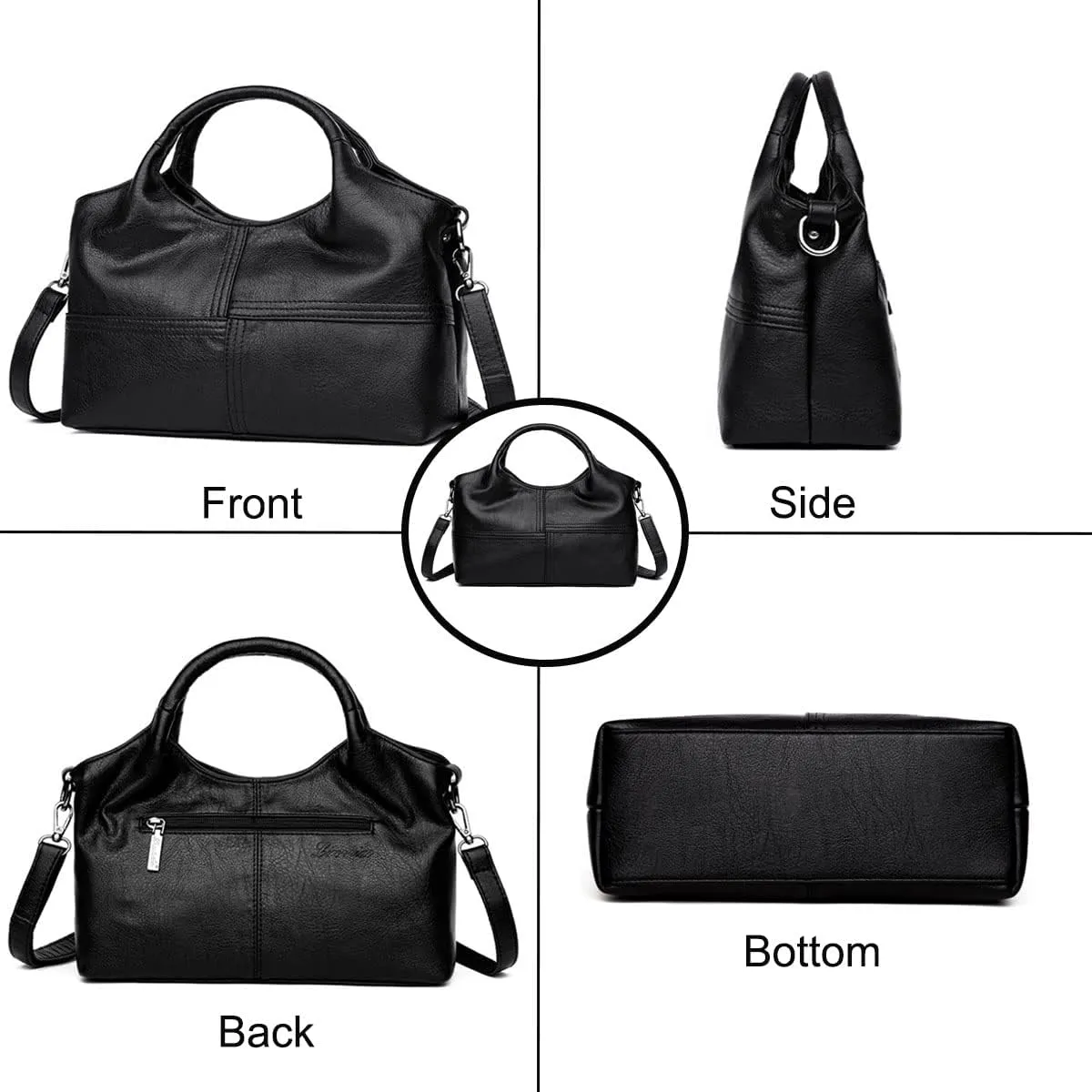 Handbag for Women PU Leather Top-Handle Satchel Ladies Shoulder Bag Stitching Tote Purse Crossbody Bag(Wine)