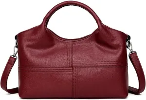 Handbag for Women PU Leather Top-Handle Satchel Ladies Shoulder Bag Stitching Tote Purse Crossbody Bag(Wine)