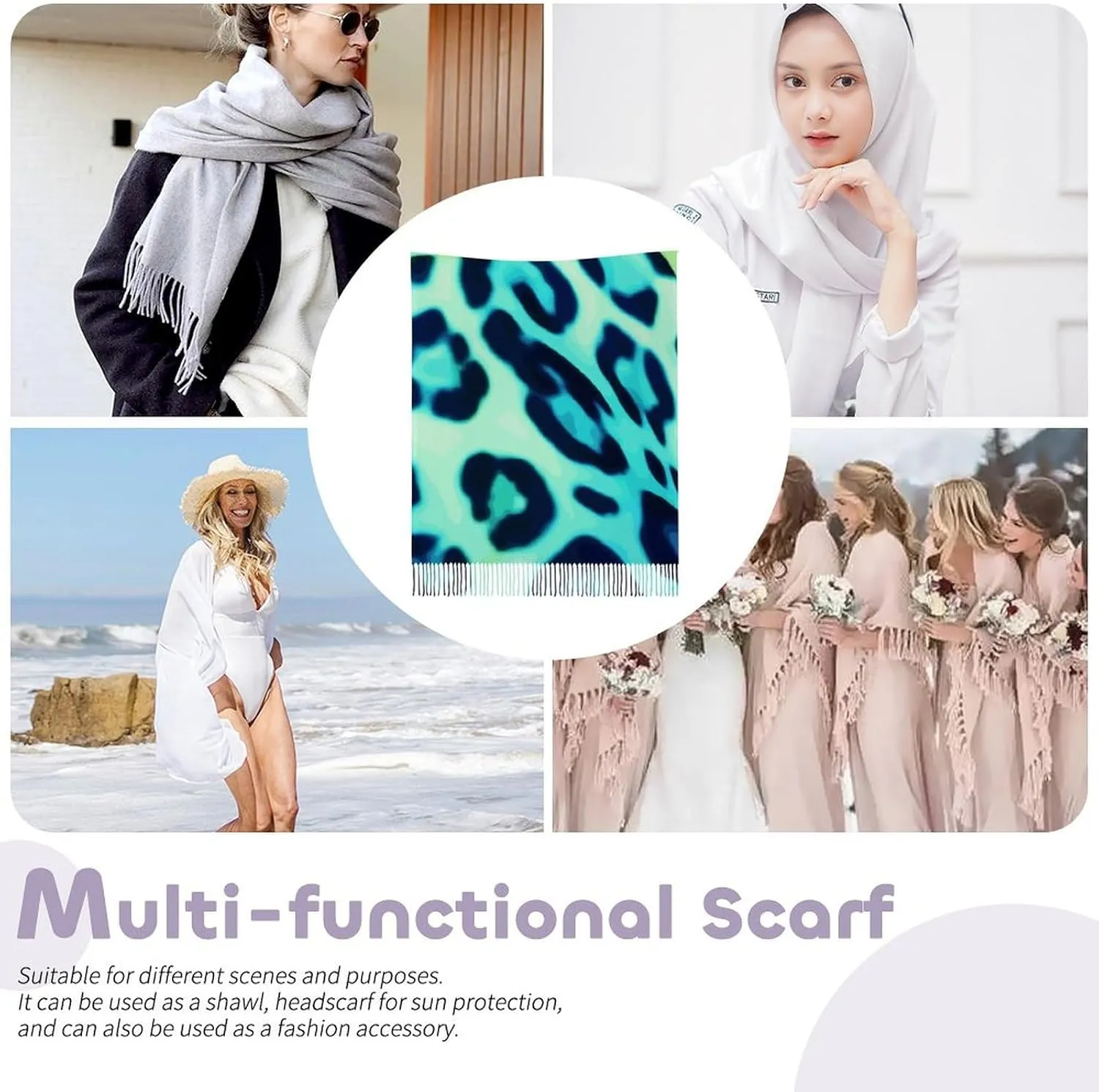 Happy Bear Baby Scarf for Women Warm Soft Scarves Tassel Shawl Wraps Fall Winter Scarf Warm Blanket