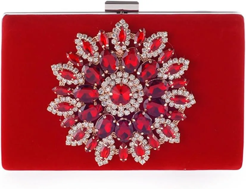 HBJWOV Ladies clutch bag with diamonds delicate evening party clutch velvet bridal bag small square bag