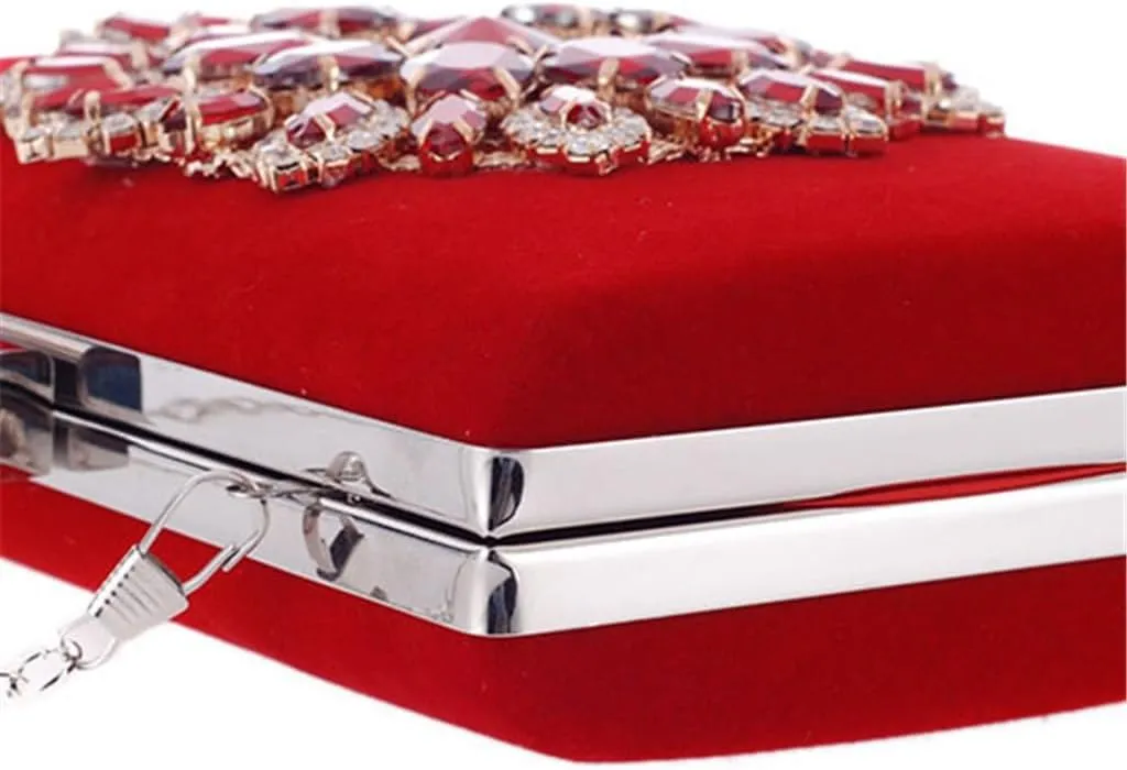 HBJWOV Ladies clutch bag with diamonds delicate evening party clutch velvet bridal bag small square bag