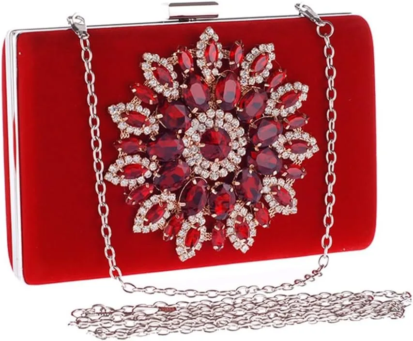 HBJWOV Ladies clutch bag with diamonds delicate evening party clutch velvet bridal bag small square bag