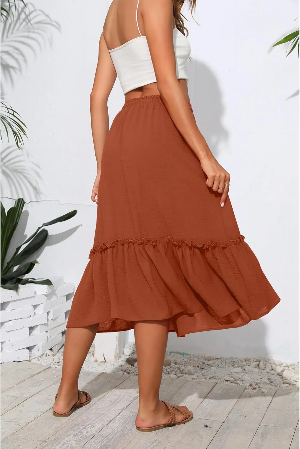High Waist Tiered Skirts for Women Flowy Skirts for Women Below Knee with Pockets 2025 Fashion Trendy