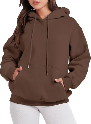 Hoodies for Women Oversized Solid Color Long Sleeve Hooded Sweater Basic Pullover Sweatshirts with Pocket
