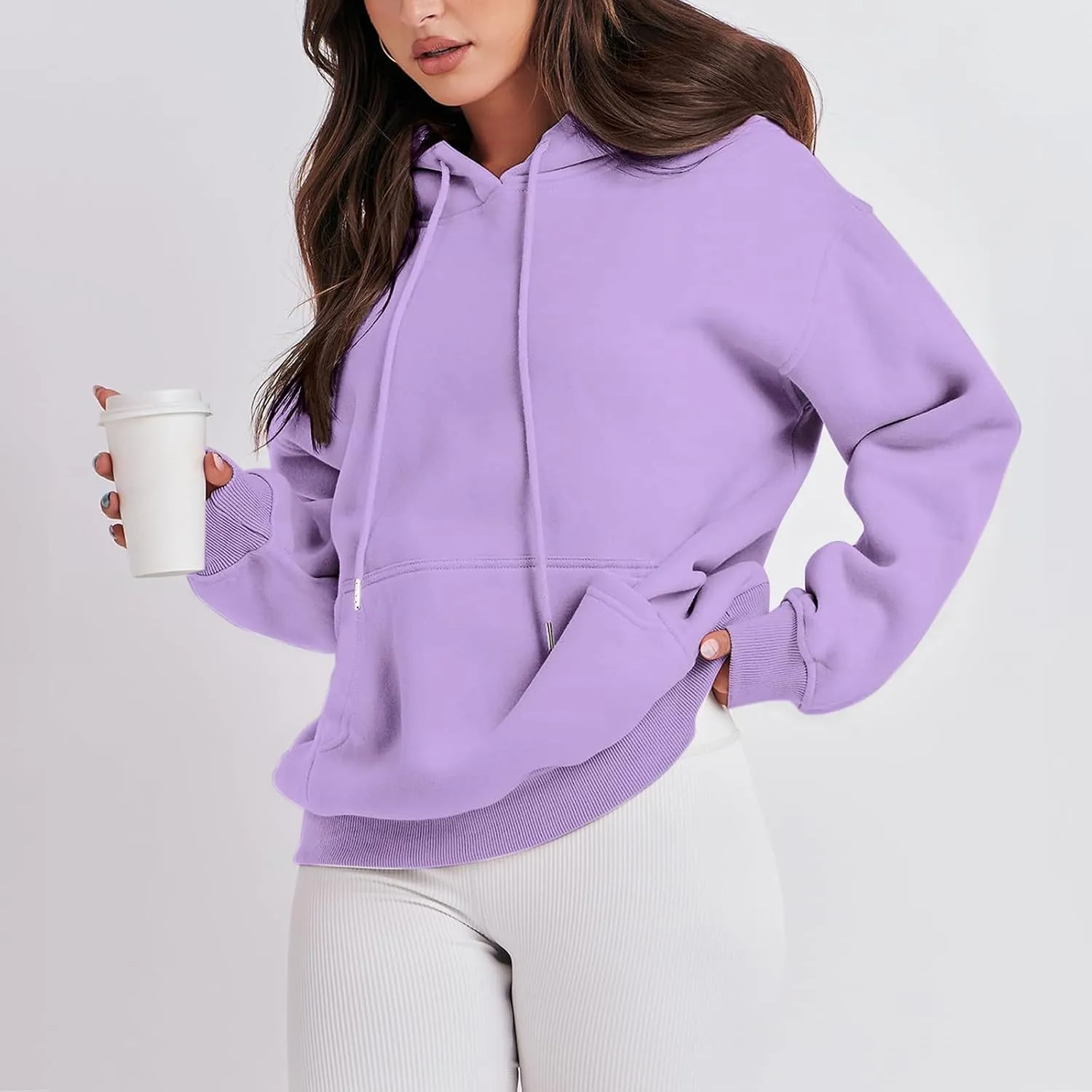 Hoodies for Women Oversized Solid Color Long Sleeve Hooded Sweater Basic Pullover Sweatshirts with Pocket