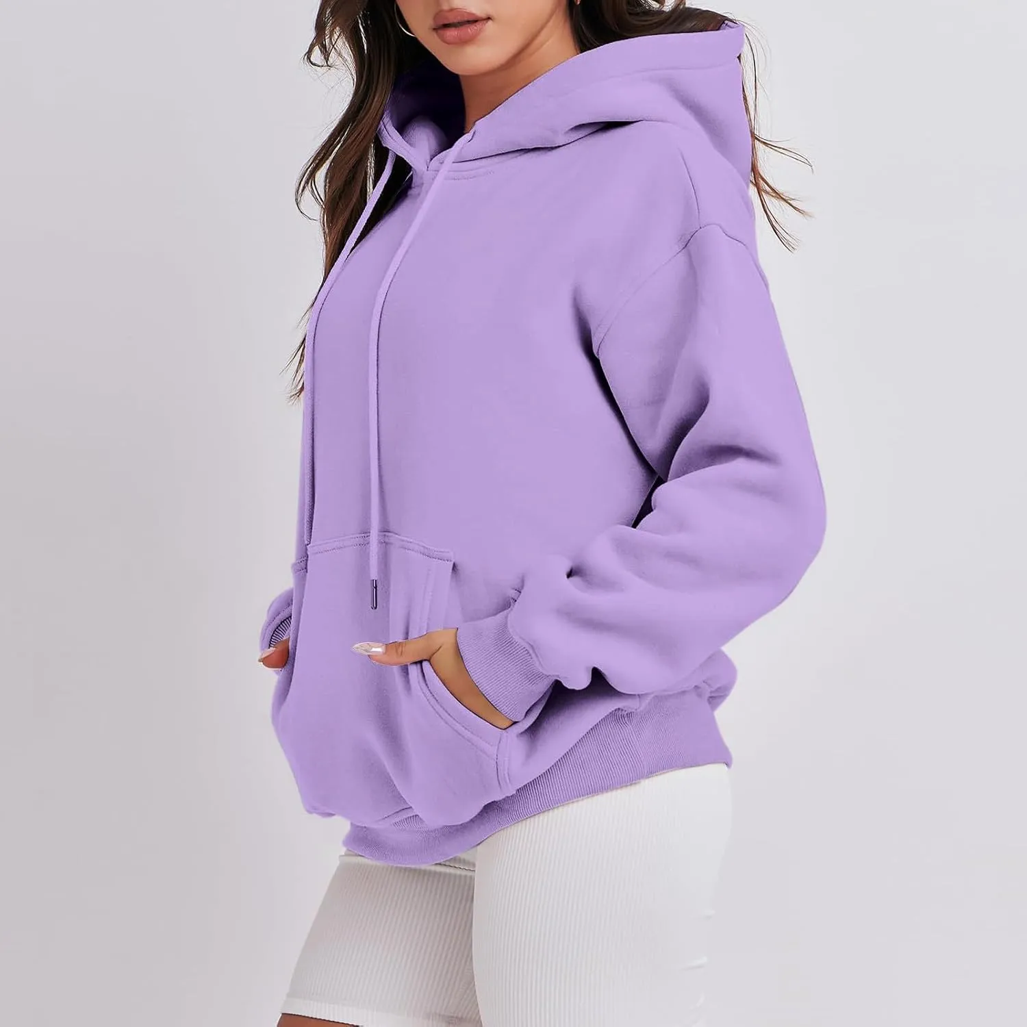 Hoodies for Women Oversized Solid Color Long Sleeve Hooded Sweater Basic Pullover Sweatshirts with Pocket