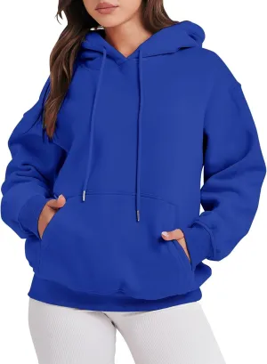 Hoodies for Women Oversized Solid Color Long Sleeve Hooded Sweater Basic Pullover Sweatshirts with Pocket